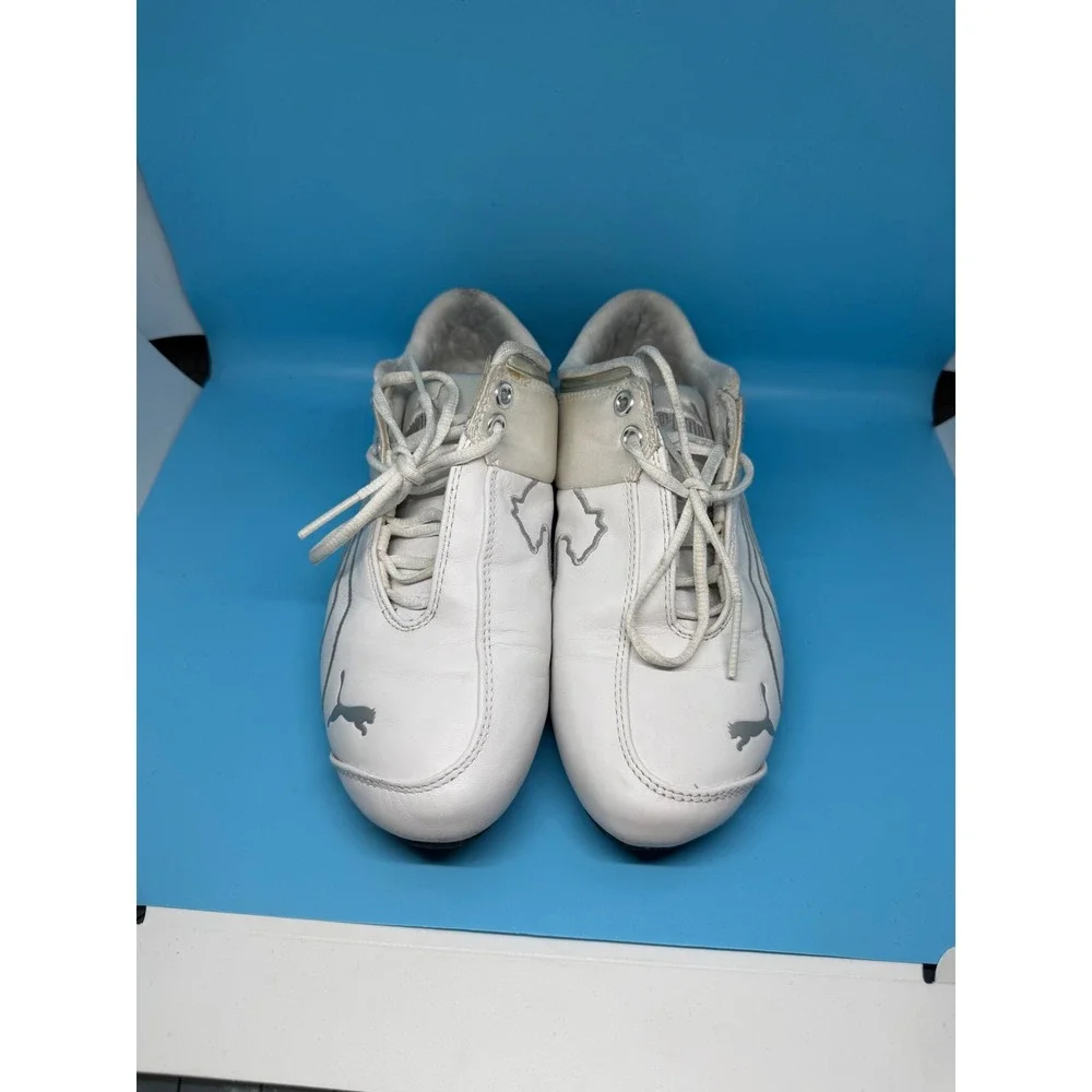 Puma Future Cat White Silver Leather Driving Shoes Sneakers Womens 7 302223-11